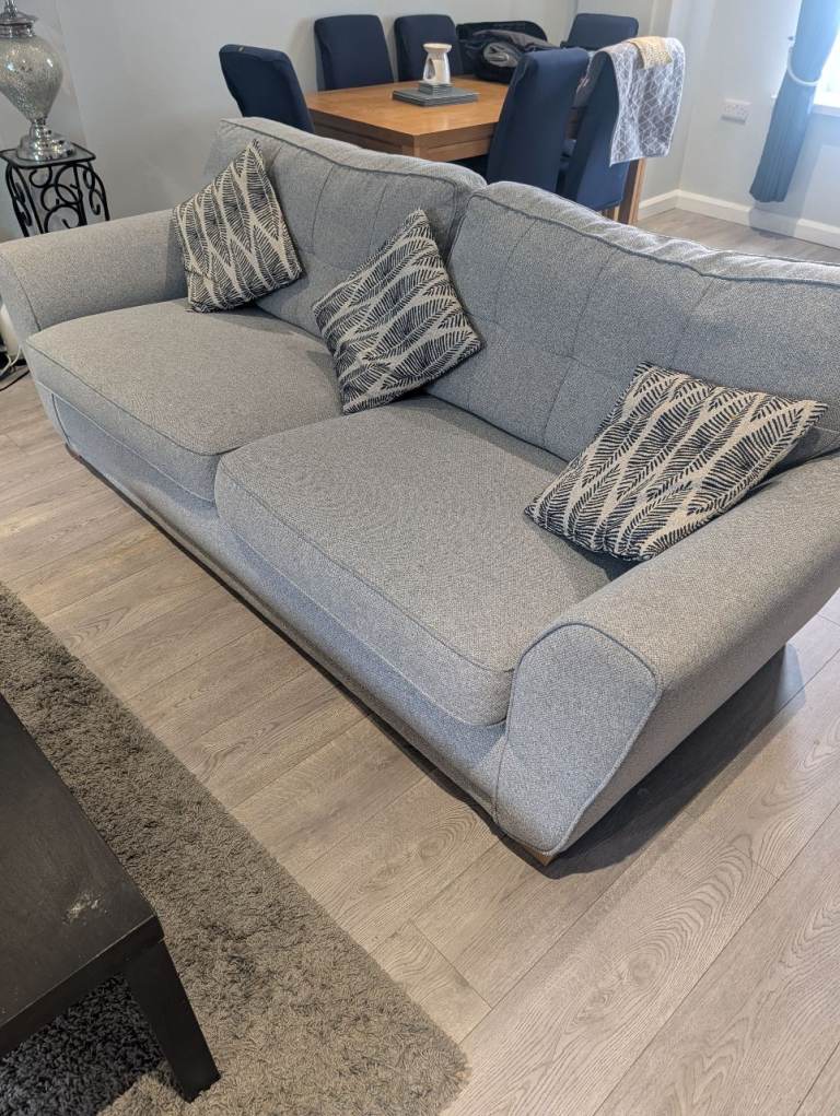 Comfortable Grey Fabric Sofa 3 Seater and Blue Suede 2 Seater – Good Condition