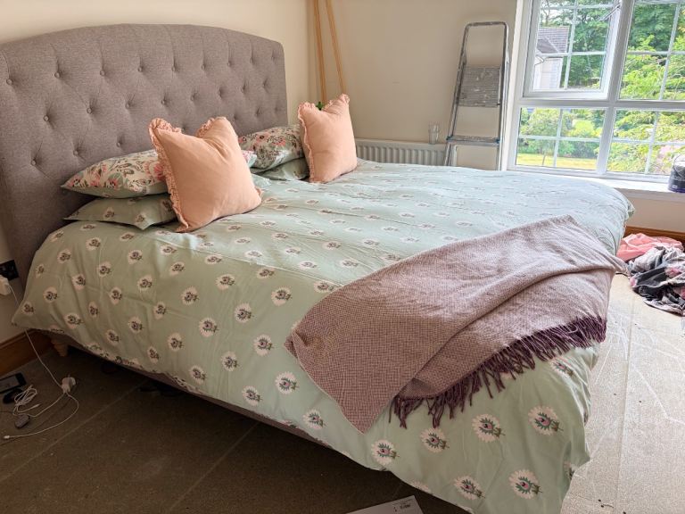 Super King bed with matching ottoman. 