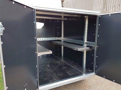 Karting Box Trailer with Shelfing 8' x 5' x 5' - Single Axle in Black or White
