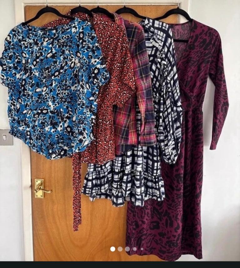 Bundle River Island Relaxed Blue & White Patterned Dress UK 12