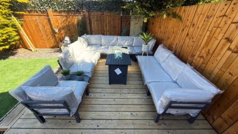 New Luxury Aluminium Garden Set -Fire Pit - 10 Seater - Was £2450 - Built Free - Free Delivery