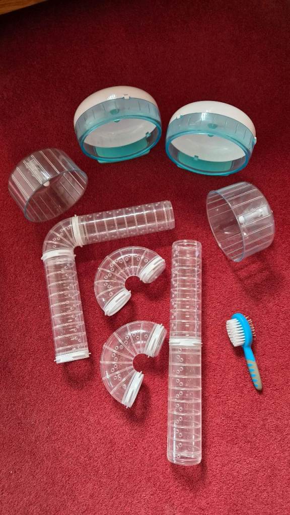 Hamster wheels, tubes and brush