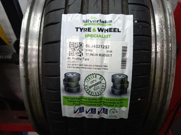 205-45-R17 88w Sailun Atrezzo 7mm Partworn Pressure Tested Tyres
