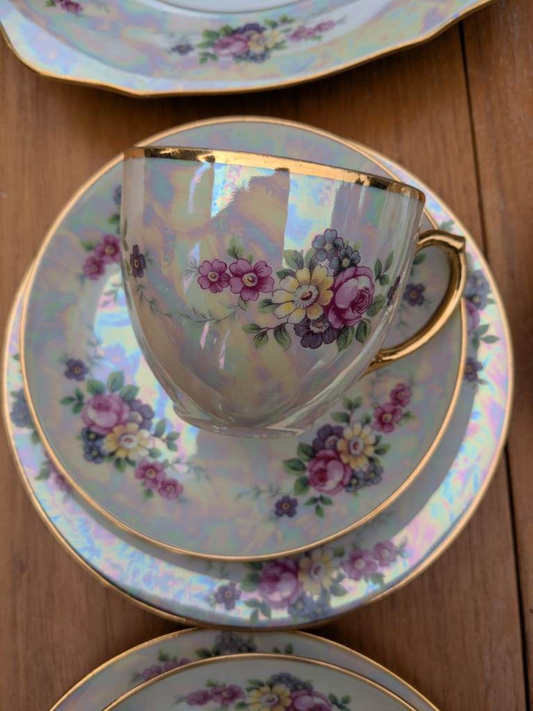 Vintage Czechoslovakian Bohemian Mother of Pearl Lustre Ware Tea Set from MZ 15 Pieces 