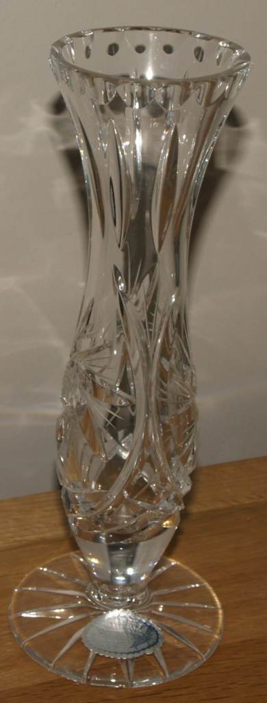 Vintage Bohemia Czechoslovakia Hand Cut Lead Crystal Pinwheel Bud Vase