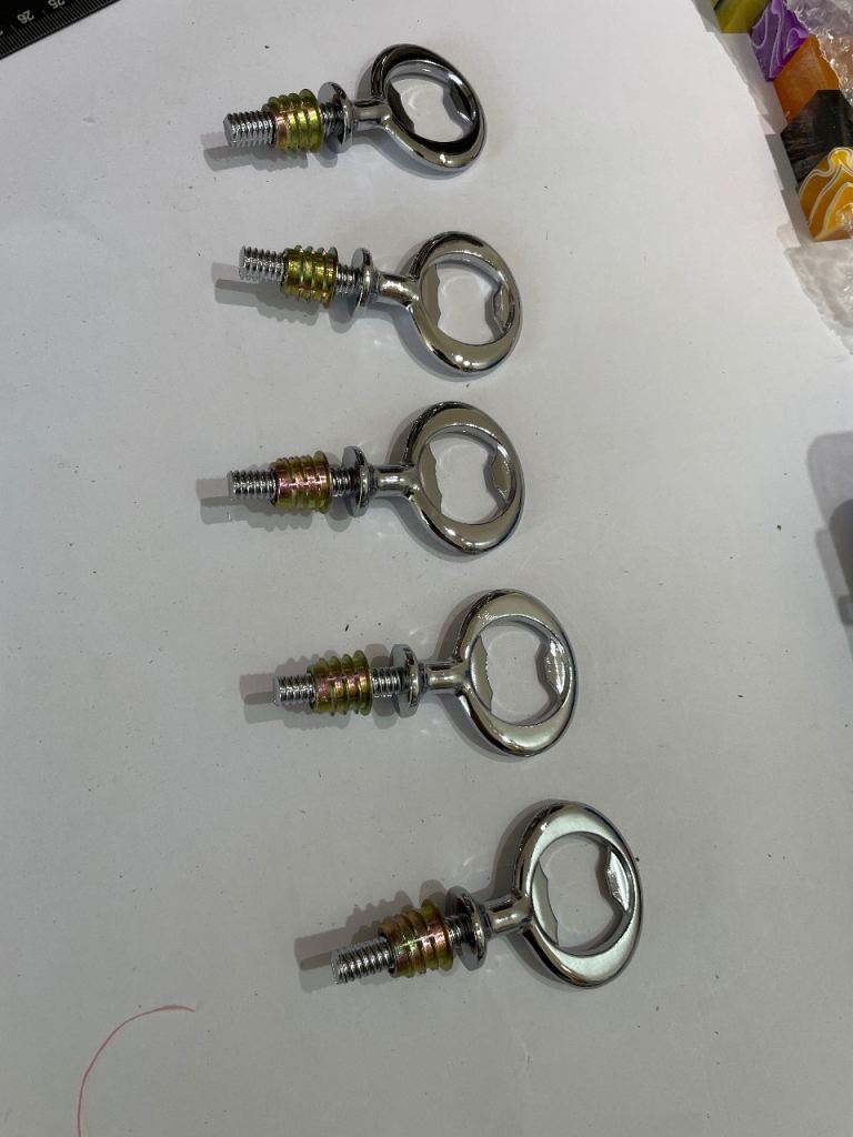 Set of 5 Chrome Bottle Openers with threaded inserts, New