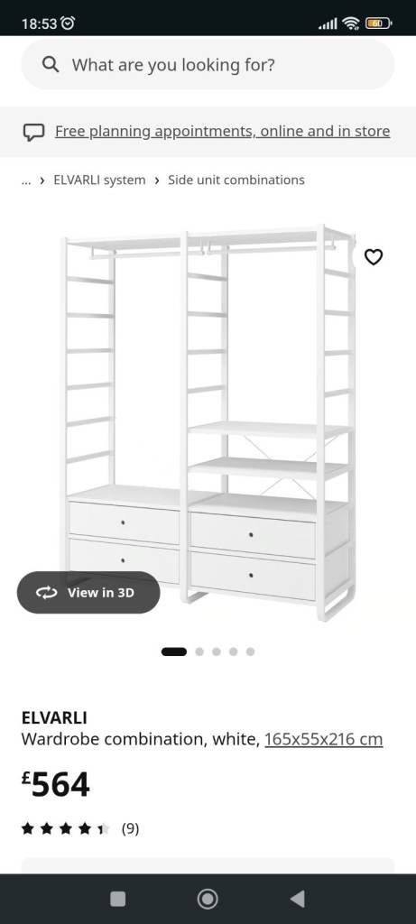 ELVARLI White Wardrobe Combination - 165x55x216 cm
