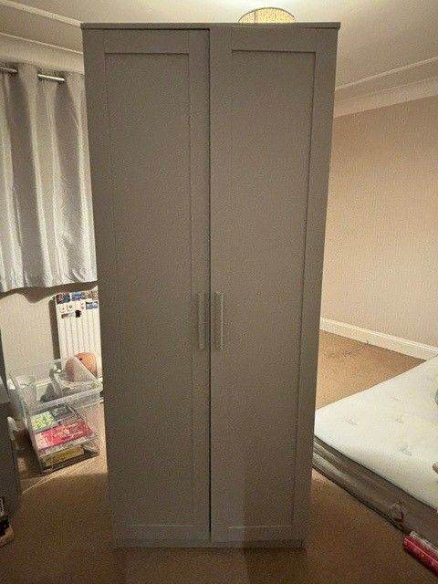 Smart grey double wardrobe, excellent condition, with hanging rail and shelf