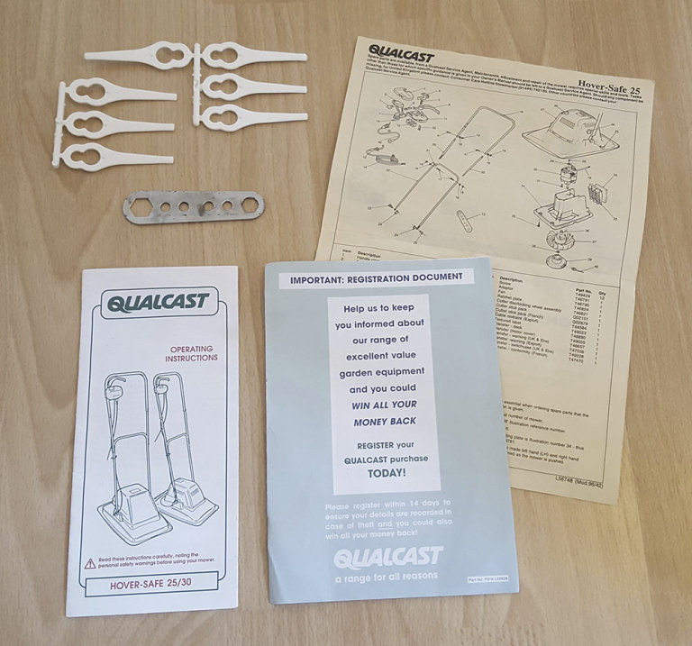Qualcast Hoversafe Spare Blades, Tool & Paperwork
