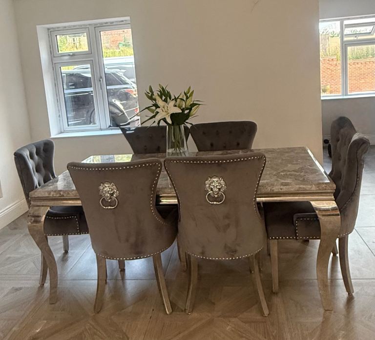 Marble dining table with six dining chairs 