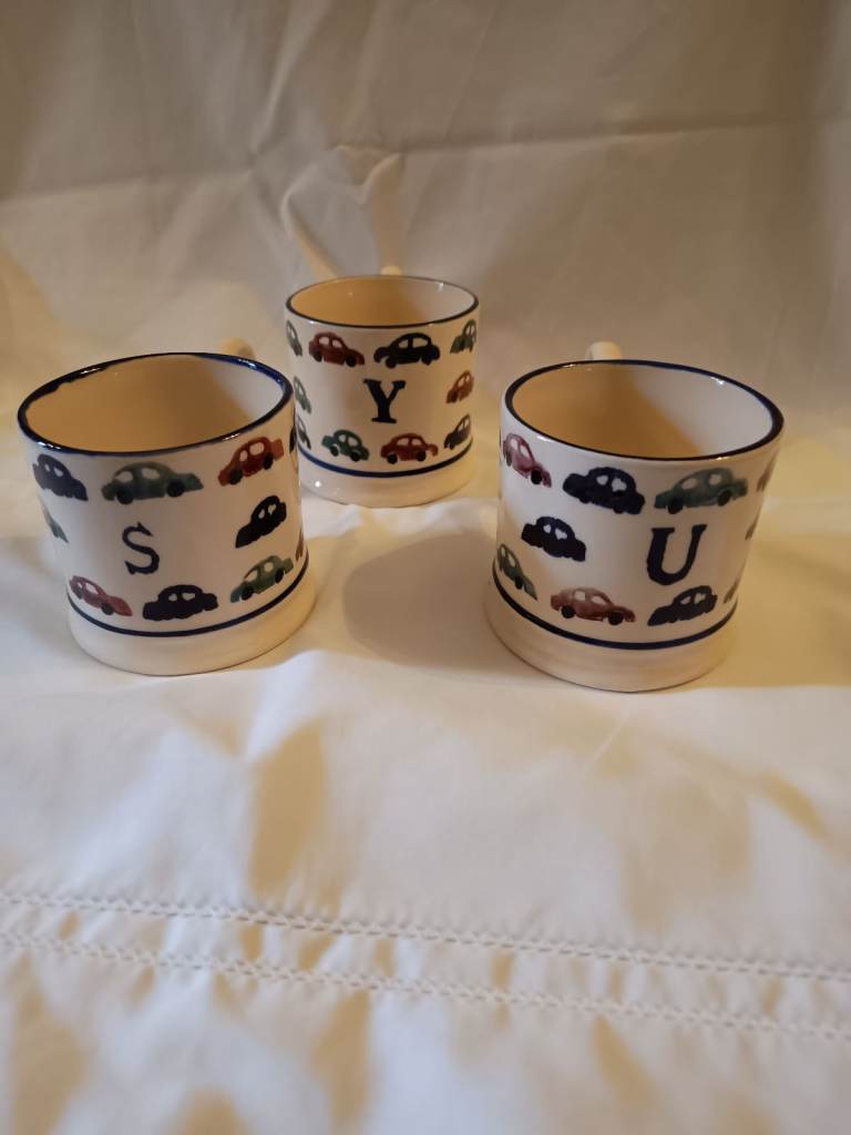 Three Emma Bridgewater early Spongeware Alphabet Baby Mugs