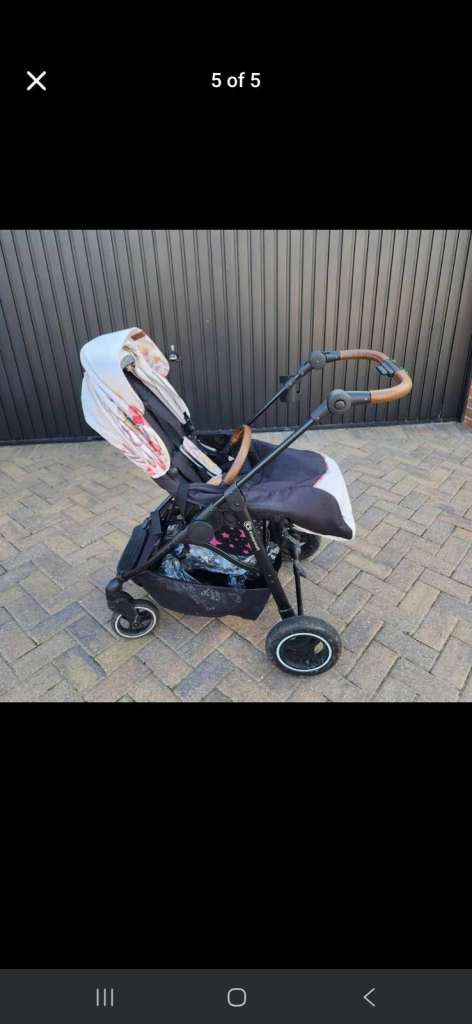 German Kindercraft Stroller - Leather + Cherry Blossom Design