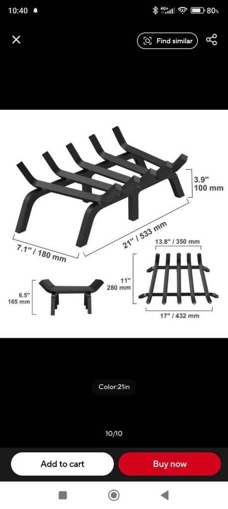 NEW BOXED FIREPLACE GRATE MEASURING 53 cm w x 35 cm d