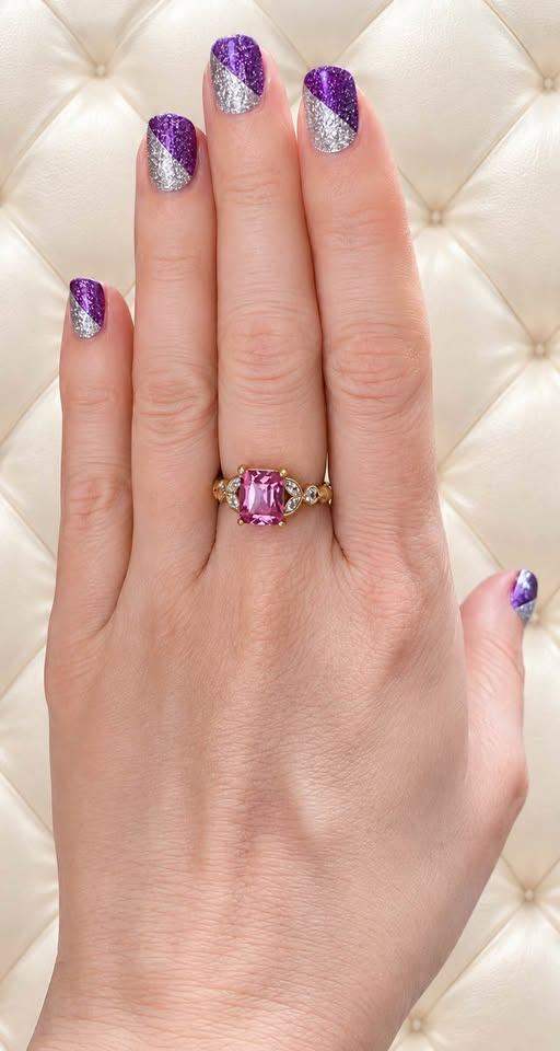 New Gold Ring with Pink Gemstone and Side Diamonds
