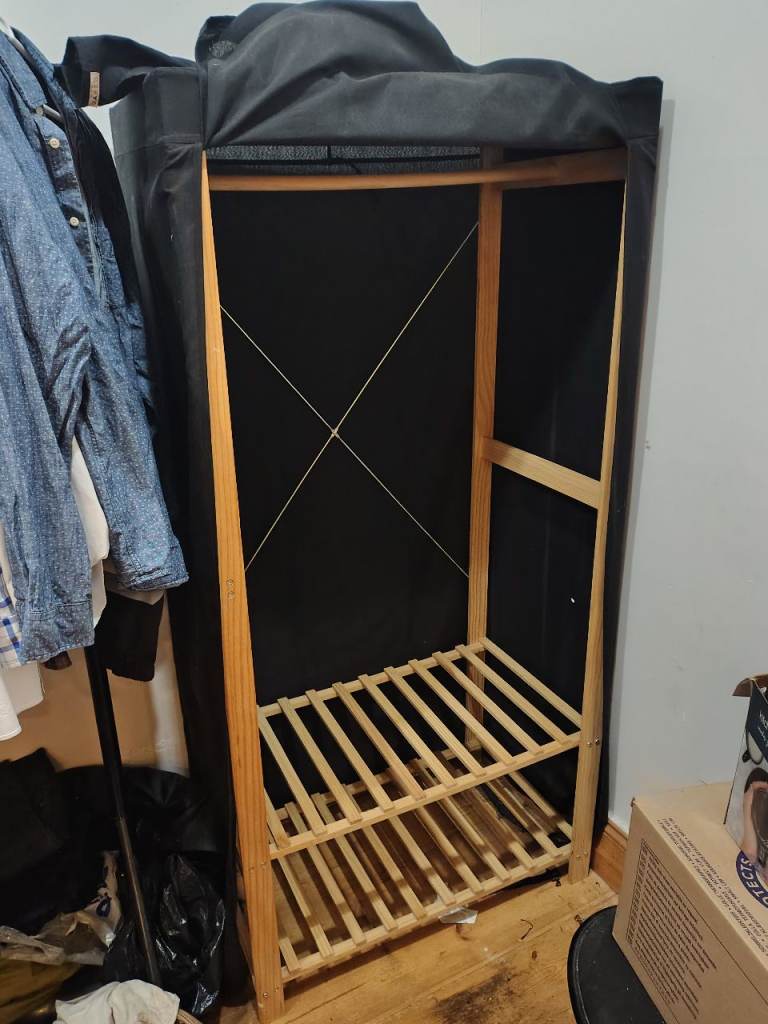 Canvas and wood wardrobe