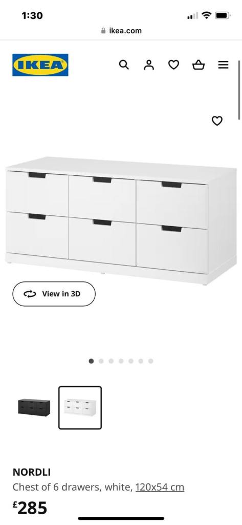 Ikea storage draws NORDLI Chest of 6 drawers, white, 120x54 cm