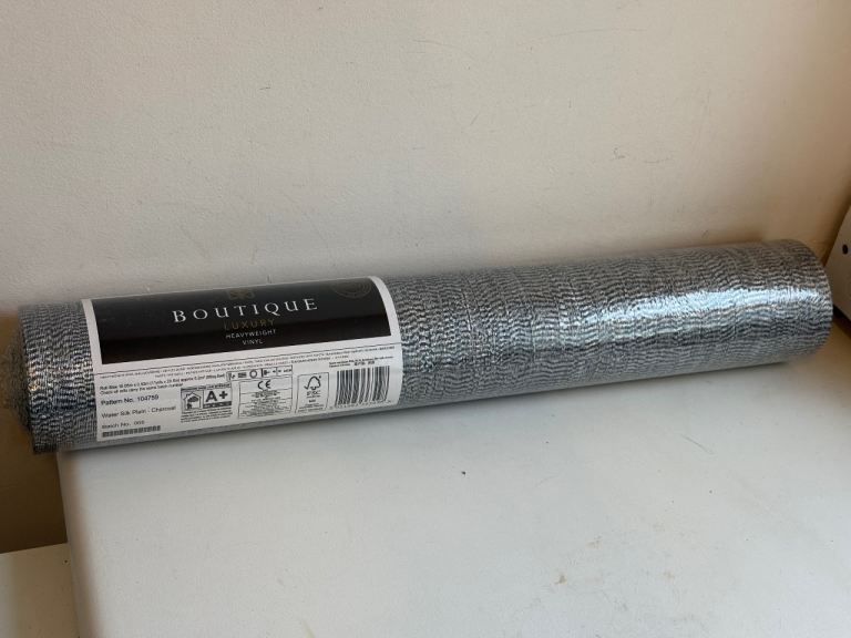 Boutique Luxury Heavyweight Vinyl Wallpaper in a Water Silk Plain ,Charcoal 