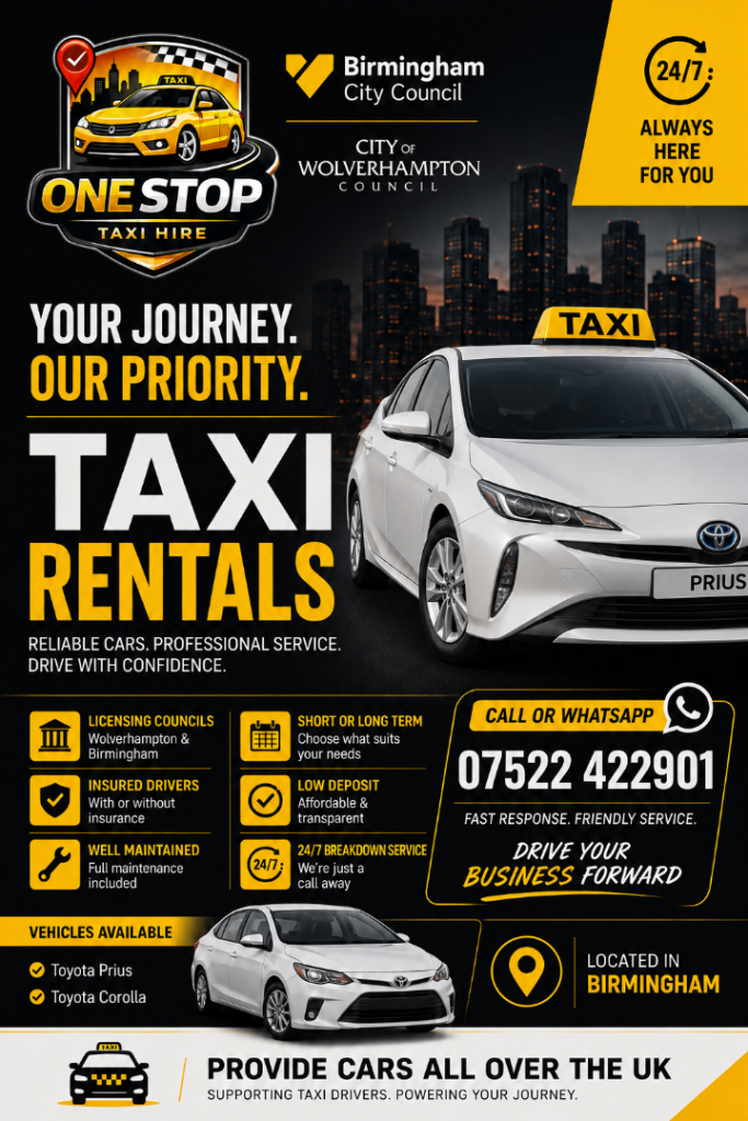 TOYOTA PRIUS & TOYOTA COROLLA TAXI RENTAL WOLVERHAMPTON & BIRMINGHAM PLATE PRIVATE HIRE VEHICLE