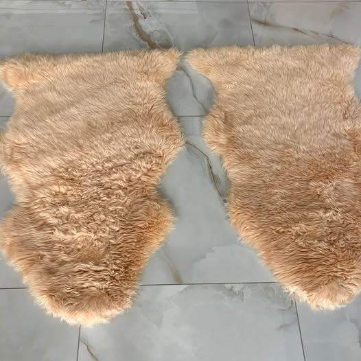 Pair of Real sheepskin rugs Peach/apricot-NEW