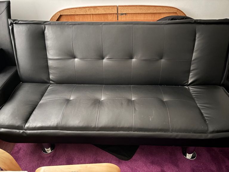 Black Faux Leather Sofa