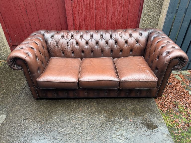 Chesterfield Brown Leather 3 seat sofa