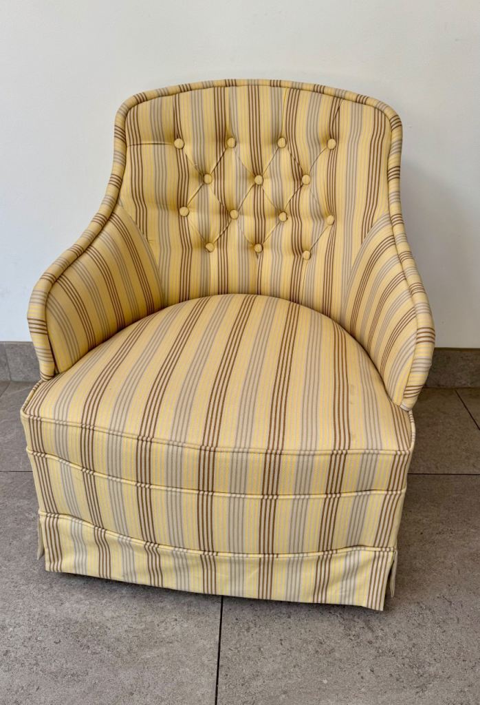 Striped Fabric Armchair – Yellow and Brown, Good Condition