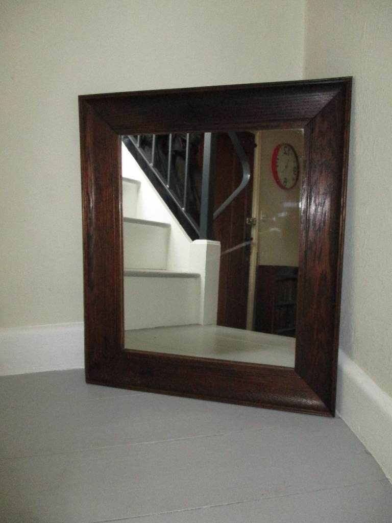 Dark Oak Framed Antique Mirror 21.5 ins x 18.5 ins VGC £25 Collect Old Catton NR6