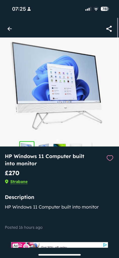 HP Windows 11 All-in-One PC – White, Good Condition