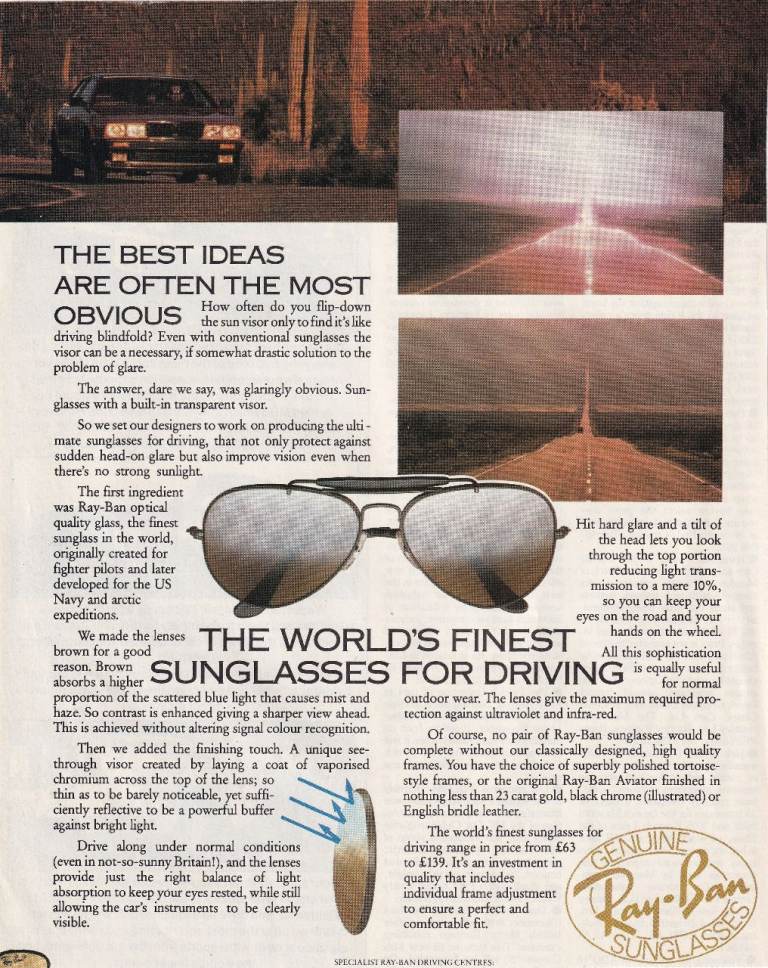 01. A Rare Original Magazine Advertisement of Ray-Ban Driving Sunglasses