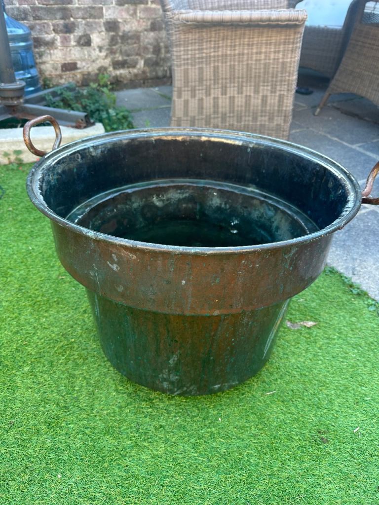 Large Antique Copper Planter Pot with Handles