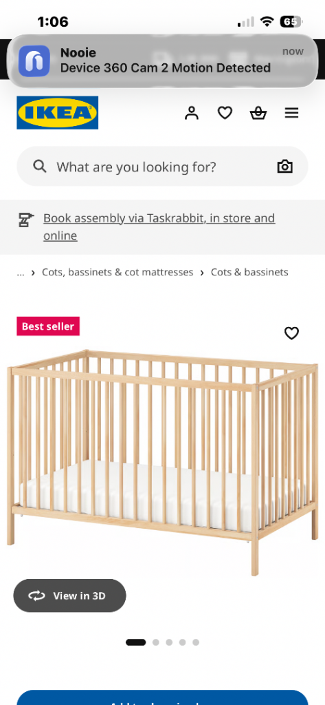 Wooden ikea cot 