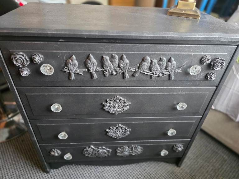 Chest of drawers upcycled grey silver