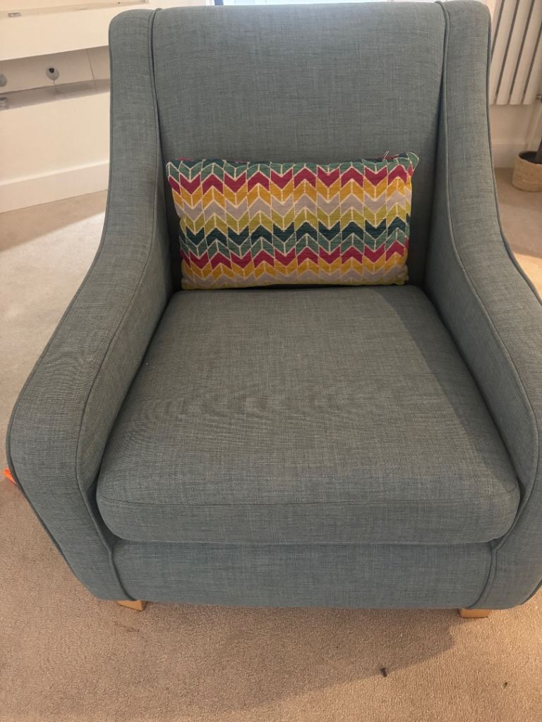 Lovely Blue Fabric Sofa Bed and Matching Armchair – Good Condition