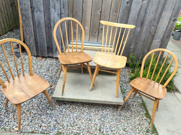 4 vintage mid century wooden dining chairs 
