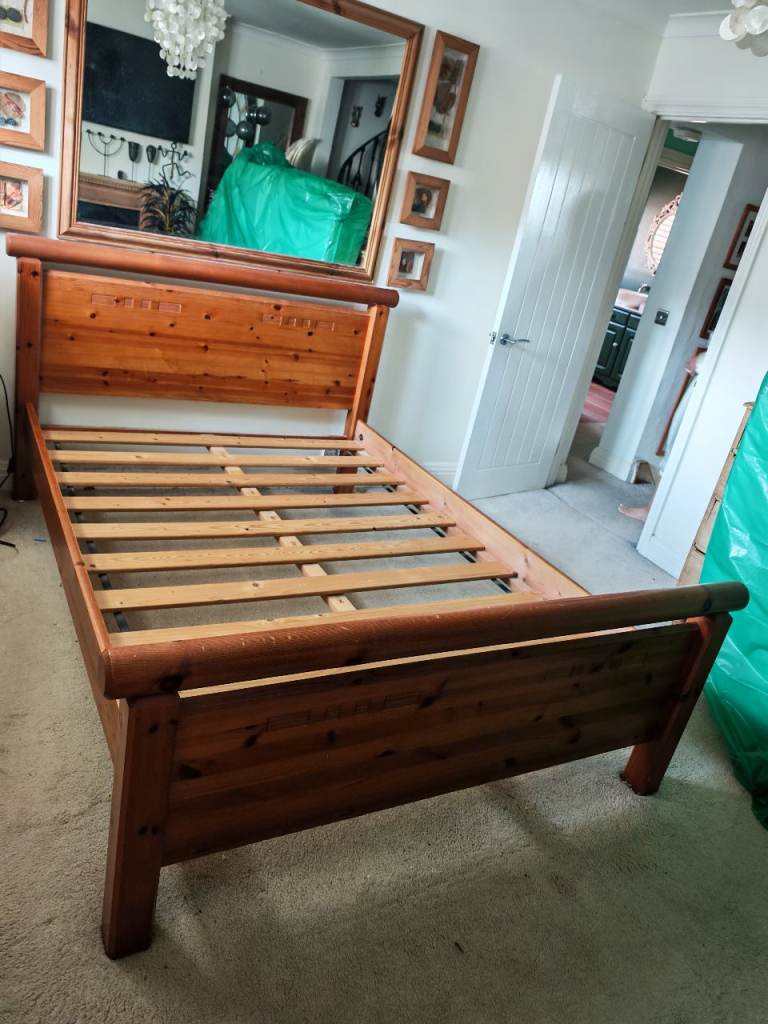 Solid Pine Wood Double Bed Frame – Good Condition