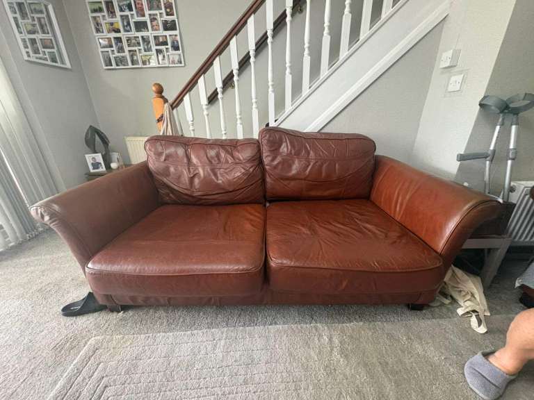 Leather Sofa – Brown, Fair Condition