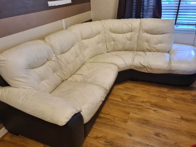 DFS Cream Leather Corner Sofa