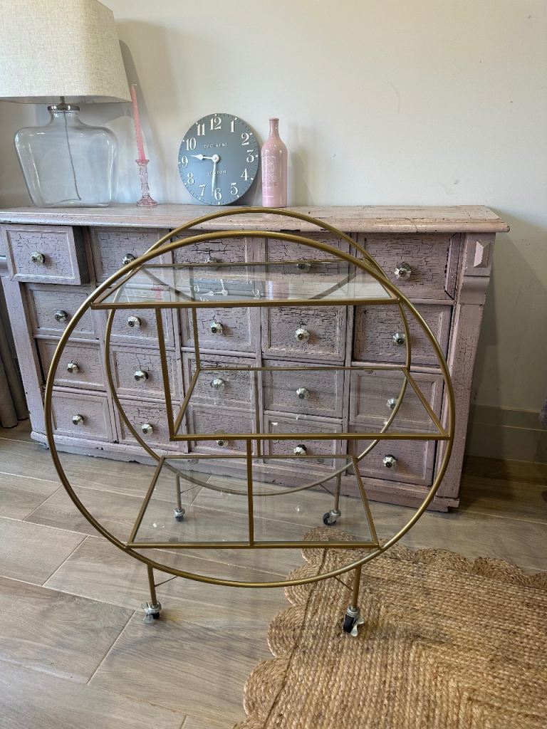 Metal Gold Drinks Trolley With Glass Shelves