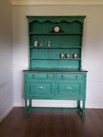 green emerald velvet dress Vintage, Rustic Handmade Green Painted Dresser With Tiled Top  Hus & Home