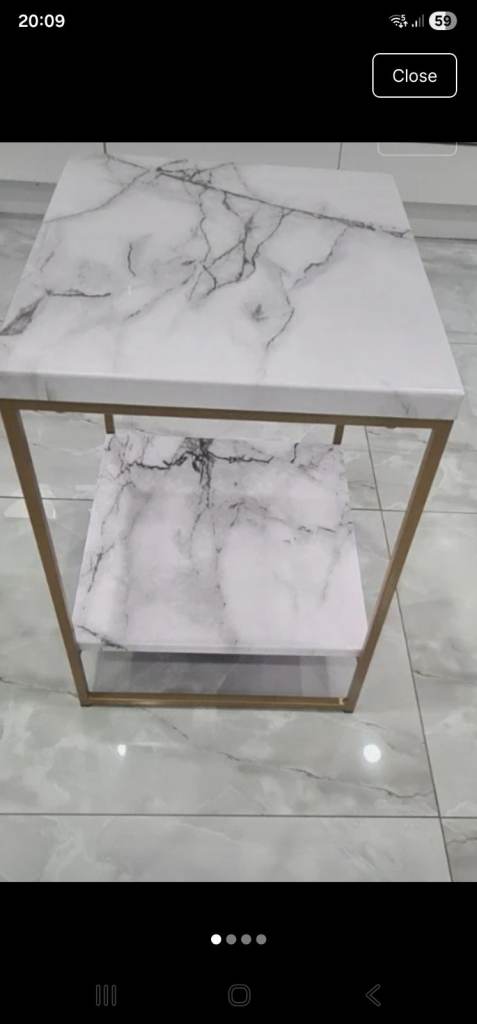 2-Tier White Faux Marble End Table (Gold)
