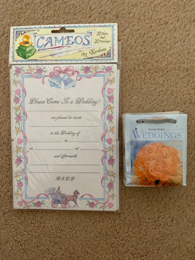 New Beverly Clark's Weddings tote bag and new sealed pack of 20 wedding invitations