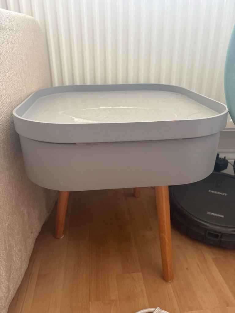 Grey Storage Unit with Wooden Legs – Good Condition