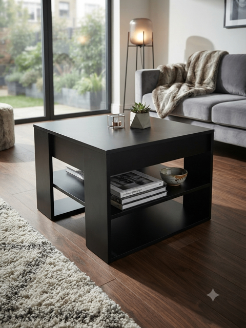 Black Cube Storage Unit / Side Table – Good Condition