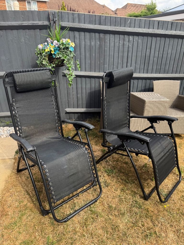 Pair of Black Reclining Garden Chairs – Good Condition