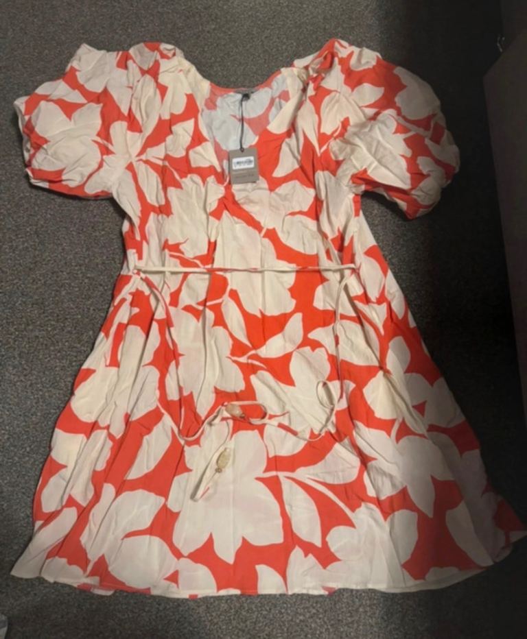 New Womens Orange & White Floral Mini Dress