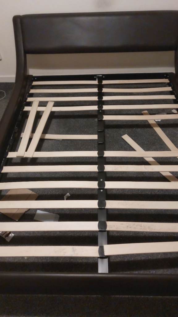BED FREE FREE Double Bed Frame with Slats – Brown Faux Leather