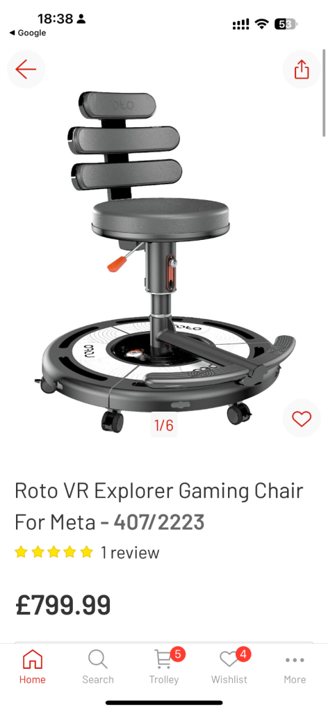 Roto VR explorer gaming chair for meta 