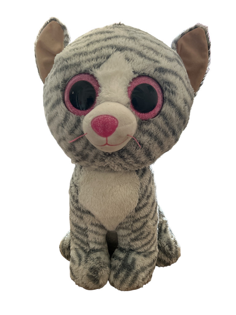 TY Kiki Grey Tabby Cat 17” Plush Soft Teddy Toy In Good Used Condition 