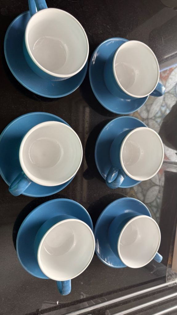 6 Matching Blue Coffee Cups & Saucers