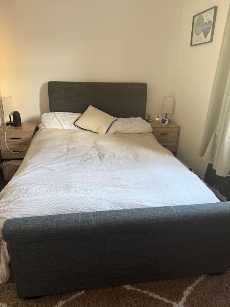 Dark Grey Small Double Ottoman Bed 
